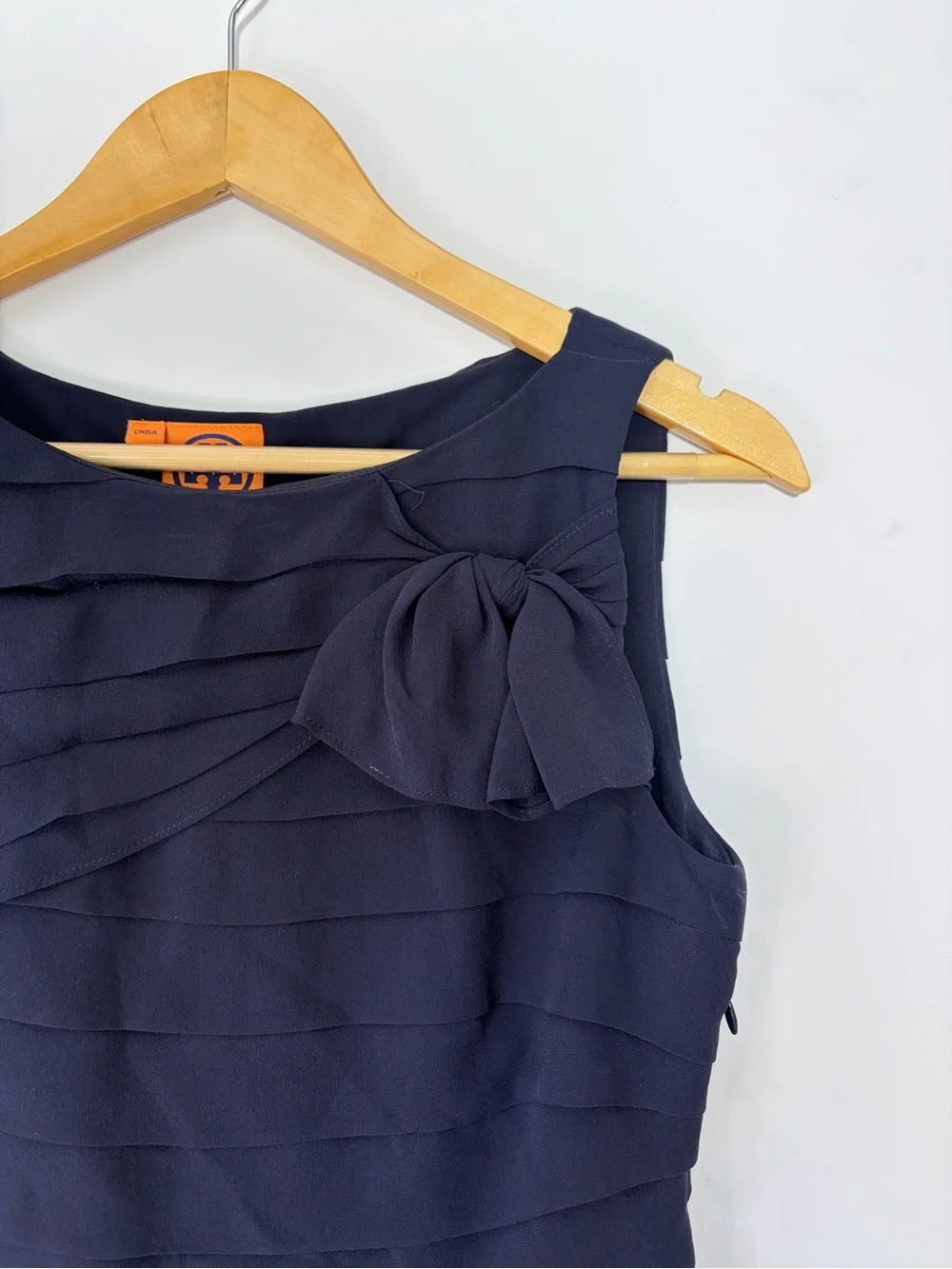 Tory Burch Waltraud Silk Tiered Bow Top Navy Blue Size 2